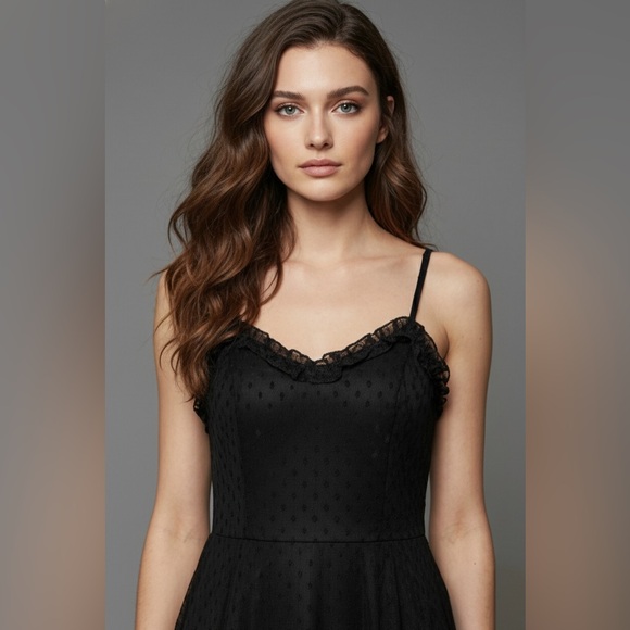 Black Dot Ruffle Hem Overlay Dress - Picture 2 of 8